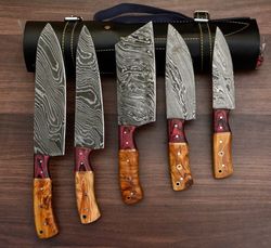 damascus chef set of 5 chef knife - kitchen chef knife set damascus knife