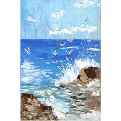 sea oil painting, stretched canvas.