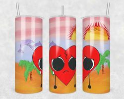 bad bunny sad heart tumbler wrap, bad bunny tumbler wrap, un verano sin ti tumbler wrap, 20oz tumbler design