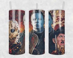 freddy michael jason face tumbler wrap, 20oz tumbler design straight, horror character tumbler wrap