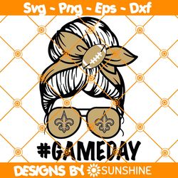 messy bun new orleans saints svg, new orleans saints fan svg, new orleans saints girl messy bun svg, new orleans saints