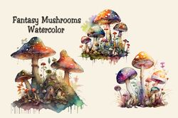 fantasy mushrooms png watercolor, fantasy mushrooms