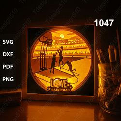 basketball paper cut light box template, shadow box, 3d papercut lightbox svg file diy, cutting cricut