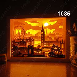 city of london paper cut light box template, shadow box, 3d papercut lightbox svg file diy, cutting cricut