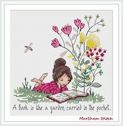 a book is a garden cross stitch pattern