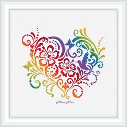 cross stitch pattern heart hibiscus hummingbird butterfly silhouette rainbow swirls flowers counted crossstitch patterns