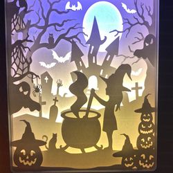 little witch shadow lightbox svg, happy halloween paper cut template ,halloween lightbox svg files