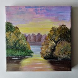 acrylic painting of sunset lake: authentic landscape art