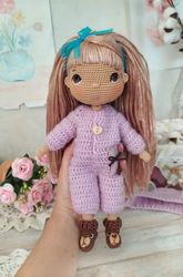 pattern crochet doll toy with clothes set pdf in english, stuffed doll for toddler baby tutorial.