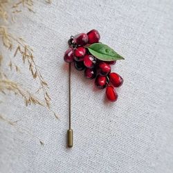 pomegranat pin brooch garnet red jewelry cottagecore brooch goblincore jewelry handmade gifts mom gift granny gift