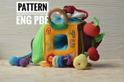 activity cube crochet pattern sensory toy amigurumi pattern didactic cube, educational montessori toy, pattern in englis