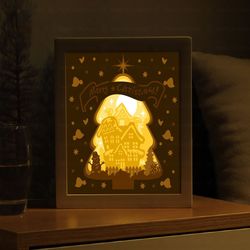 christmas tree paper cutting shadow box svg - merry christmas shadow lightbox - paper cut shadow box template - xmas svg