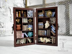 a miniature library with minibooks the bookshelves in the living room