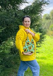 sunflower granny square crochet bag