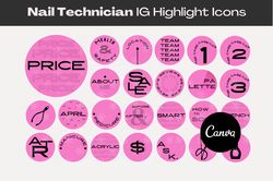 nail tech highlight covers, nail tech icons, instagram highlight covers nails, editable in canva