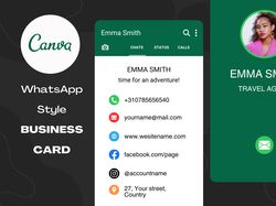 business card whatsapp template, whatsapp style, editable in canva