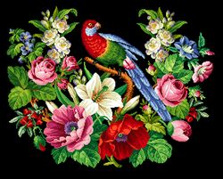 a186 parrot with roses and poppies