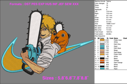 chainsaw man swoosh embroidery design