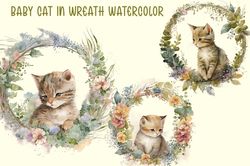 baby cat in wreath watercolor