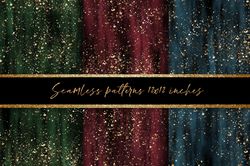 dark seamless patterns with gold glitter