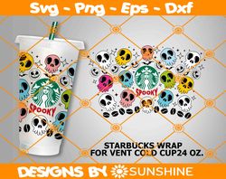 skellington skulls starbucks svg, halloween starbucks cup svg, halloween svg, full wrap venti cold cup 24 oz