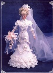 wedding dress crochet pattern pdf- fashion doll barbie bridal gown crochet- crochet vintage pattern - doll dress pattern