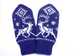 hand knit wool mittens men norwegian christmas mittens with deer warm winter scandinavian mittens gift for animal lovers