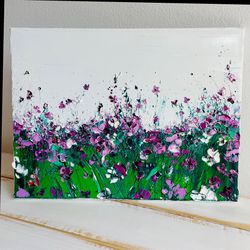cosmos flowers original oil painting on canvas wildflowers palette knife texture magenta