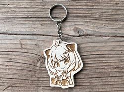 spy x family wood keychain, sxf inspired anime chibi anya