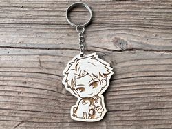 spy x family wood keychain, sxf inspired anime chibi loid forger