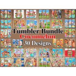 30 cocomelon tumbler bundle, cartoon tv show tumbler wrap png, cocomelon tumbler wrap png 20oz, sublimation tumbler png