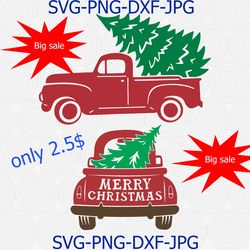 christmas tree truck svg, merry christmas svg, christmas svg, red truck svg, christmas tree svg, christmas tree clipart