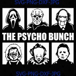 the psycho bunch movie creepy halloween horror friends team svg png cameo silhouette cutting file cricut craft design