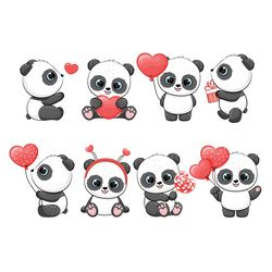 a collection of cute pandas for the holiday. eps, jpg, png 300 dpi