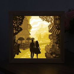 couple in love shadow box template, paper cutting template, light box svg files, light box valentine's day10x8in