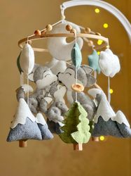 wolf mobile woodland mobile felt boy mobile cot mountains mobile crib nursery decor