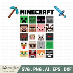 minecraft svg, birthday minecraft face clipart, steve svg, creeper design minecraft logo print