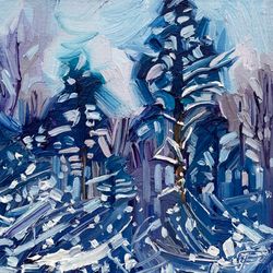 snowy forest.  winter series. original oil painting,