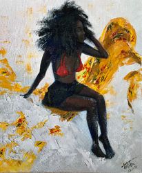 original oil painting, traditional art, beautiful woman,home decor, for interior, painting on canvas, afro, oil painting