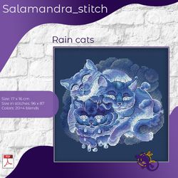 rain cat, cross stitch, salamandra stitch