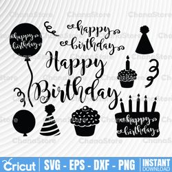 happy birthday svg files birthday hat, party balloon, birthday cake svg