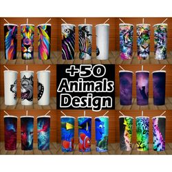 50 colorful animals tumbler, mega tumbler bundle, tumbler bundle design, sublimation tumbler bundle, 20oz skinny tumbler