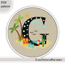 sea monogram cross stitch pattern initial cross stitch letter g cross stitch pattern