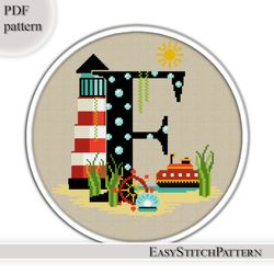 letter f cross stitch pattern sea monogram cross stitch pattern initial cross stitch