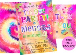 tie dye birthday invitation, tie dye invitation