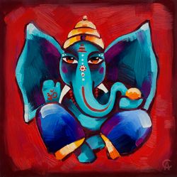 ganesha painting indian original art spiritual artwork meditation wall art small oil painting 10 by 10 inches