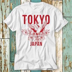 Japanese Bird Tokyo Japan Flowers T Shirt Top Design Unisex Ladies Mens Tee Retro Fashion Vintage Shirt S718
