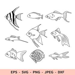 fish svg fish aquarium set svg for cricut  dxf for laser cut