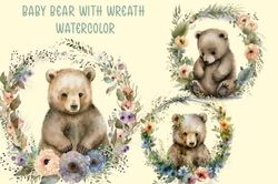 baby bear with wreath watercolor