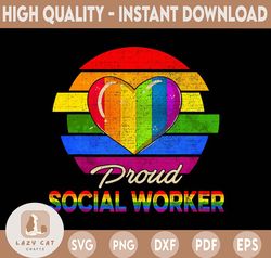 Retro Proud Social Worker Rainbow Flag Png, Proud LGBT Png, Social worker sublimation file, Digital download